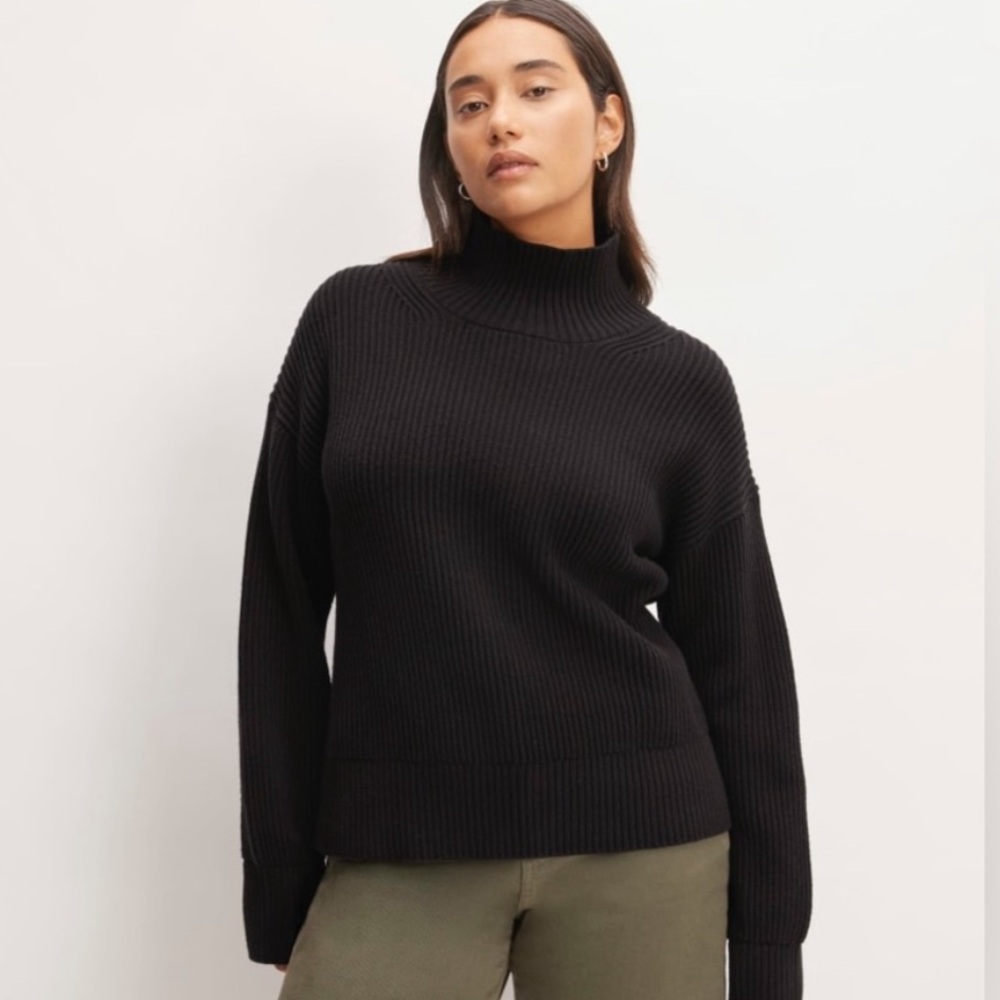 Everlane Organic Cotton Ribbed Black Turtleneck Sweater